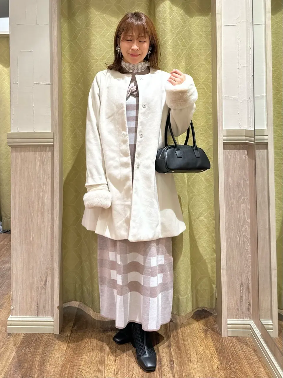 Set2点ショートニット+チェックワンピース/earth music&ecology