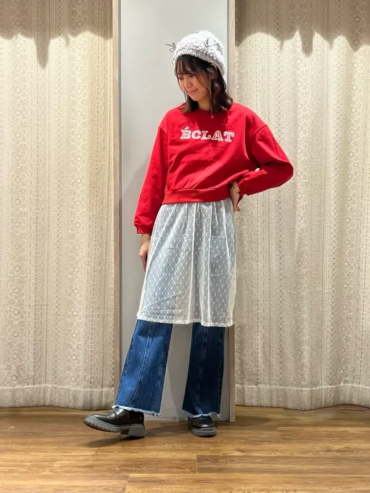 SET2点レースロゴプルオーバー+チュールワンピ/earth music&ecology