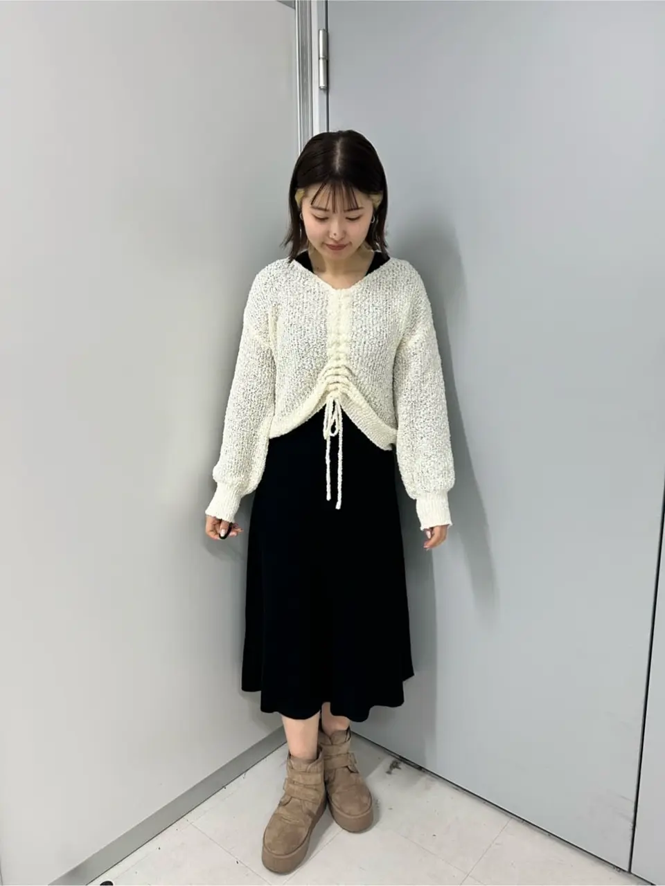 すっちゃん様✨ 45R✳️付け衿付き／ウール／ロングワンピース【0】グレー オケージョン】外せる衿付きワンピース（その他） | Lycee mine