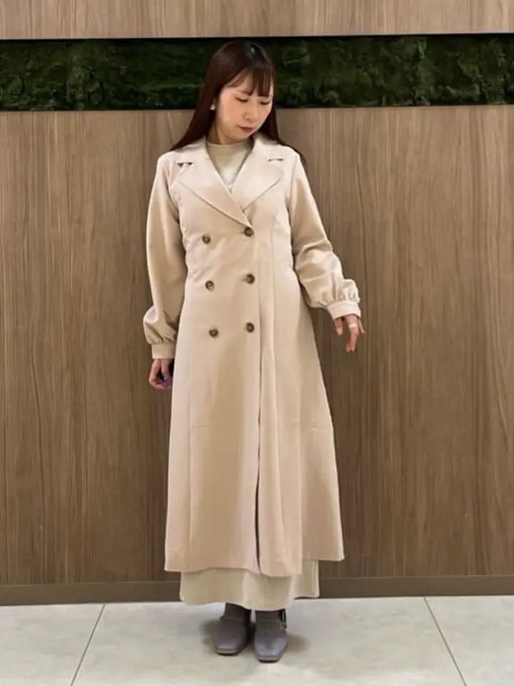 10/26(日)迄　パラスパレス　コットントレンチロングコート　ロングコート パフスリーブトレンチコート/earth music&ecology（アース