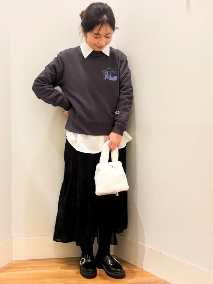 チャンピオン emaeプリント裏毛プルオーバー/earth music&ecology