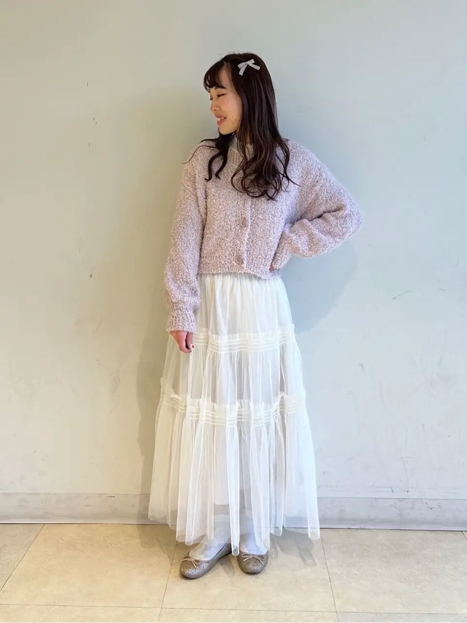 リリーヤーンショートニットカーディガン/earth music&ecology（アース