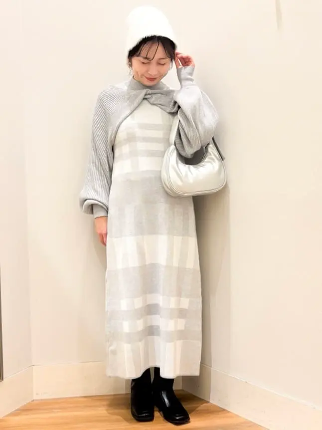 Set2点ショートニット+チェックワンピース/earth music&ecology