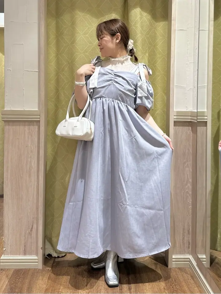 ≪USED≫リボンショルダーオフショルワンピース/earth music&ecology