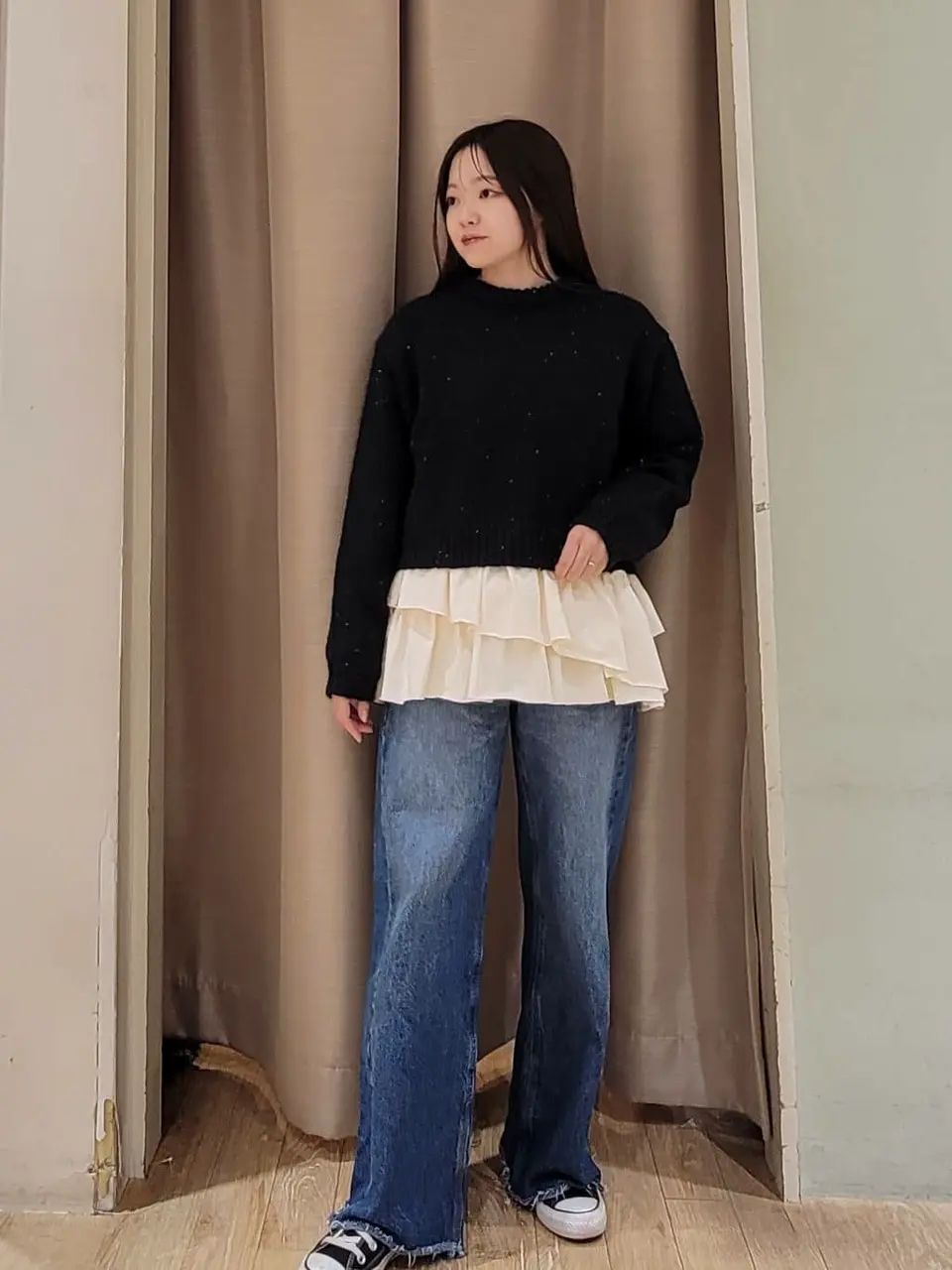 スパンコールショートニットプルオーバー/earth music&ecology（アース