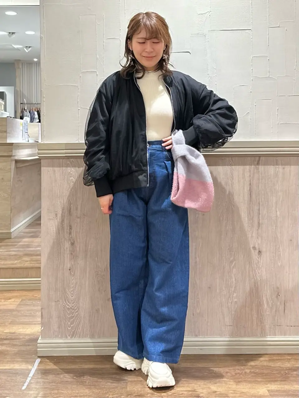 スリットチュールスリーブニットプルオーバー/earth