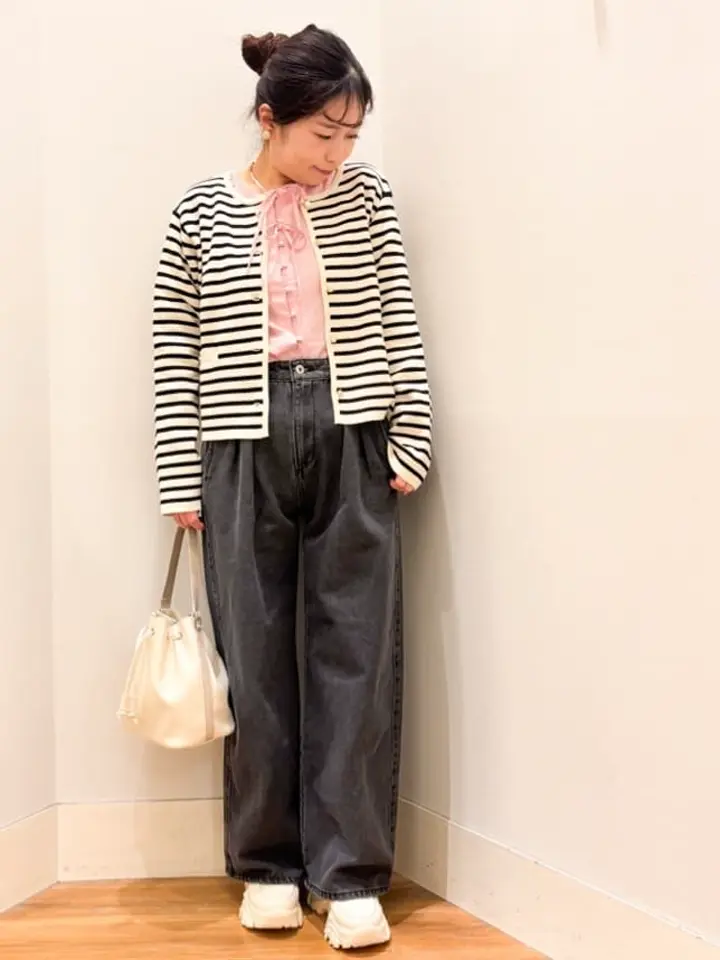 ラメストライプリボンブラウス/earth music&ecology（アース