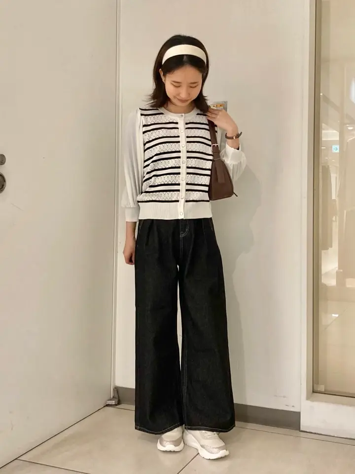 透かし編みボーダーカーディガン/earth music&ecology（アース