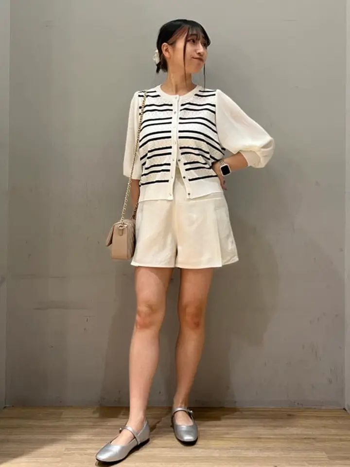 透かし編みボーダーカーディガン/earth music&ecology（アース