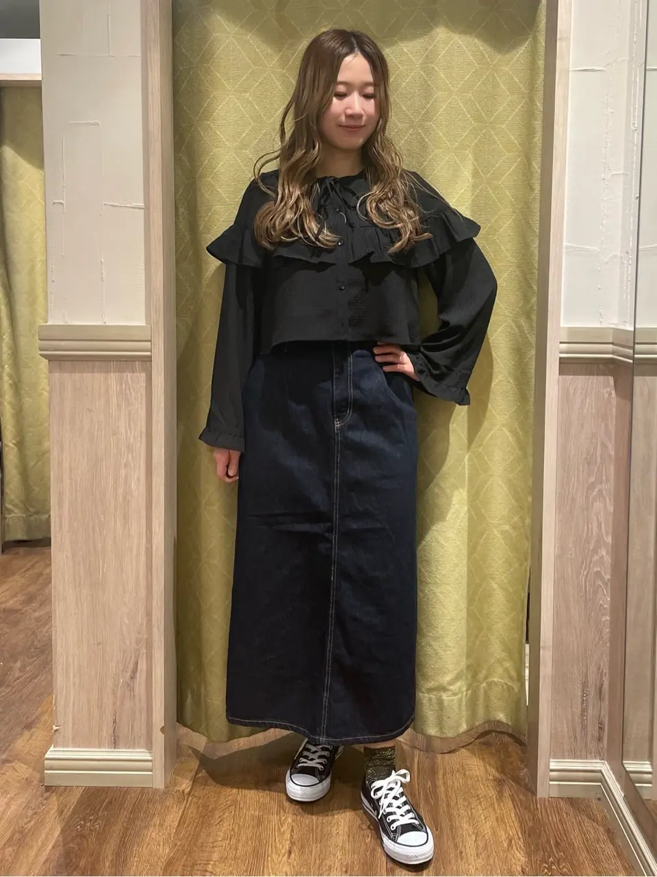 フリル切替えショートブラウス/earth music&ecology（アース