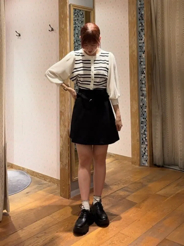 透かし編みボーダーカーディガン/earth music&ecology（アース