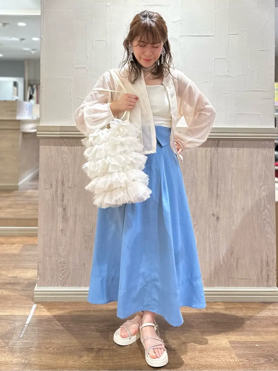 着用5、6回】2025年SS FILA プリーツスカート Lサイズ 青 着用5、6