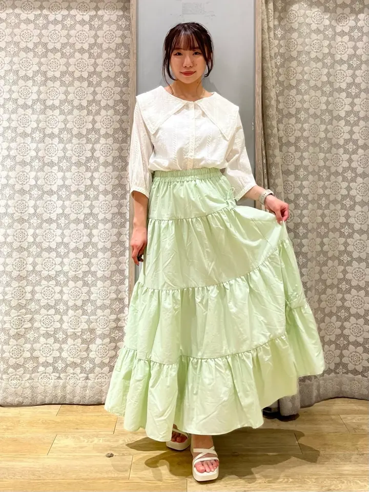 サイドリボンボリュームティアードスカート/earth music&ecology