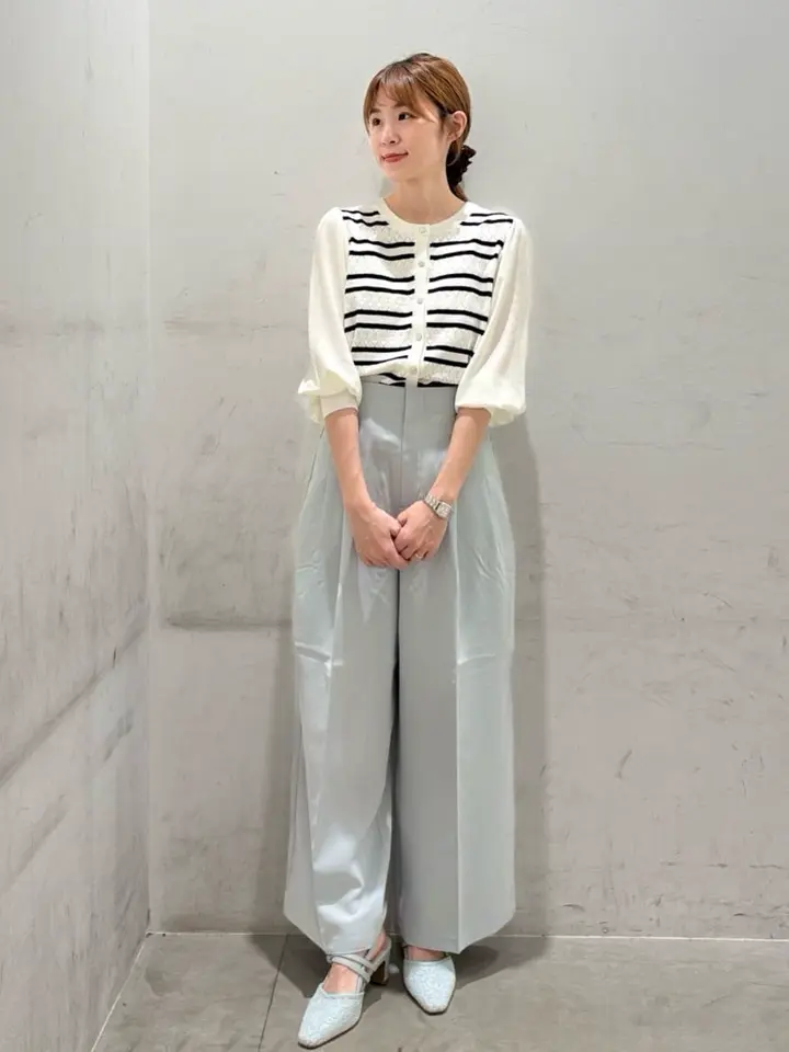 透かし編みボーダーカーディガン/earth music&ecology（アース