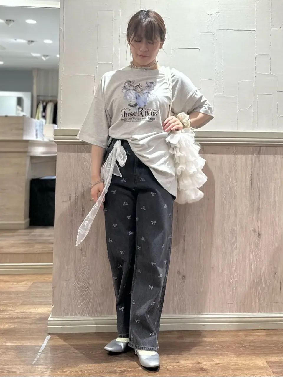 リボンプリントデニムパンツ/earth music&ecology（アース