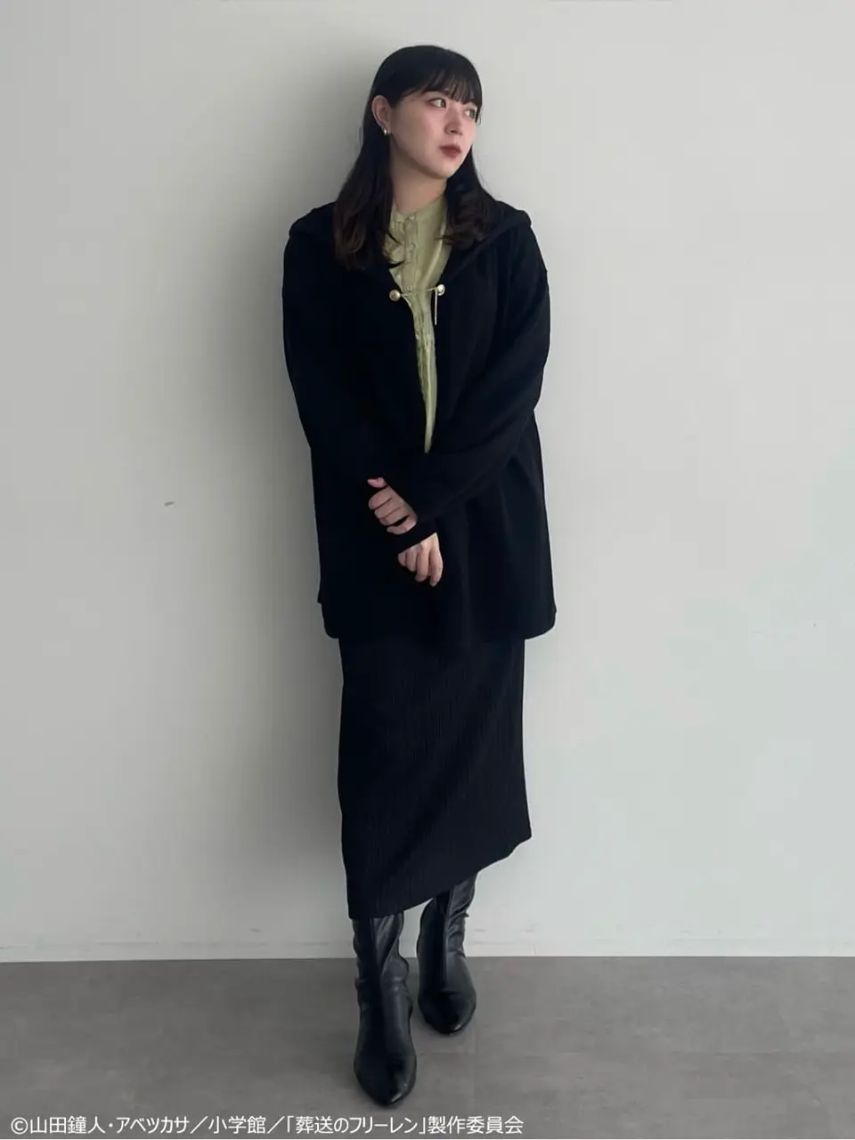 新品タグ付き 近年 ノコオーノ♡プリーツジャケット フラワー ブローチ付 黒 ハイター イメージ ピンブローチ/earth music&ecology Japan Label