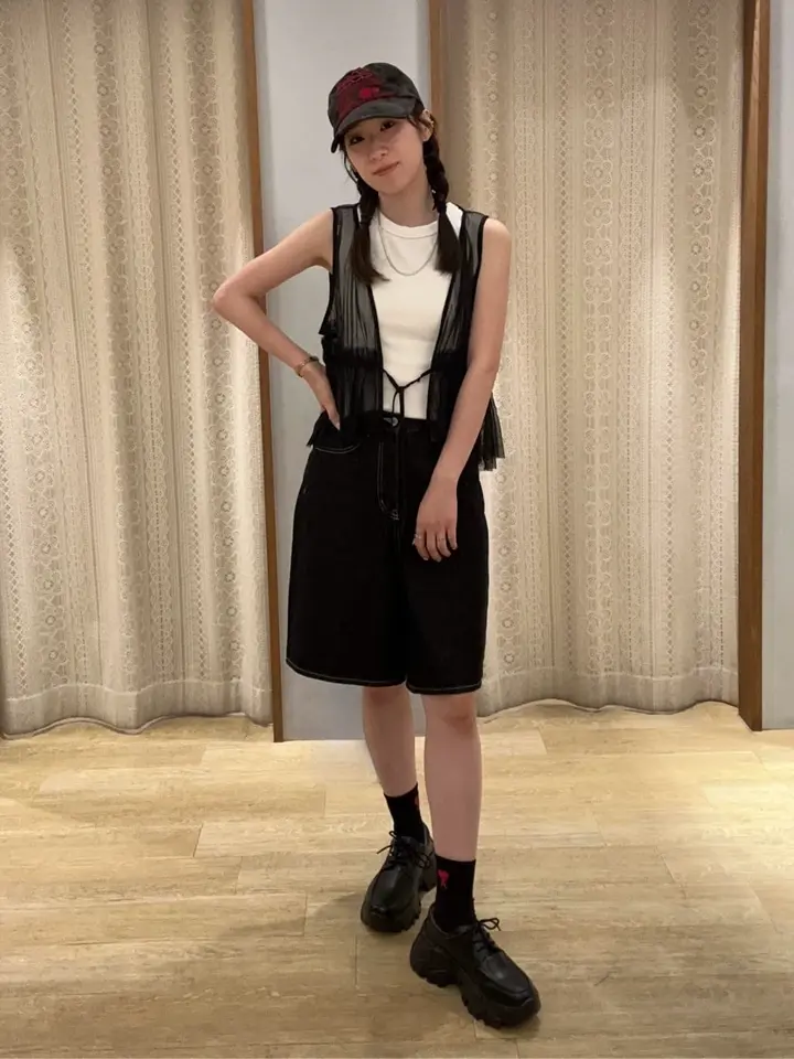 チュールドロストギャザーベスト/earth music&ecology（アース