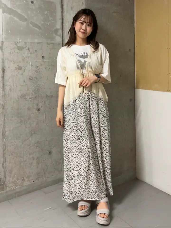 チュールドロストギャザーベスト/earth music&ecology（アース