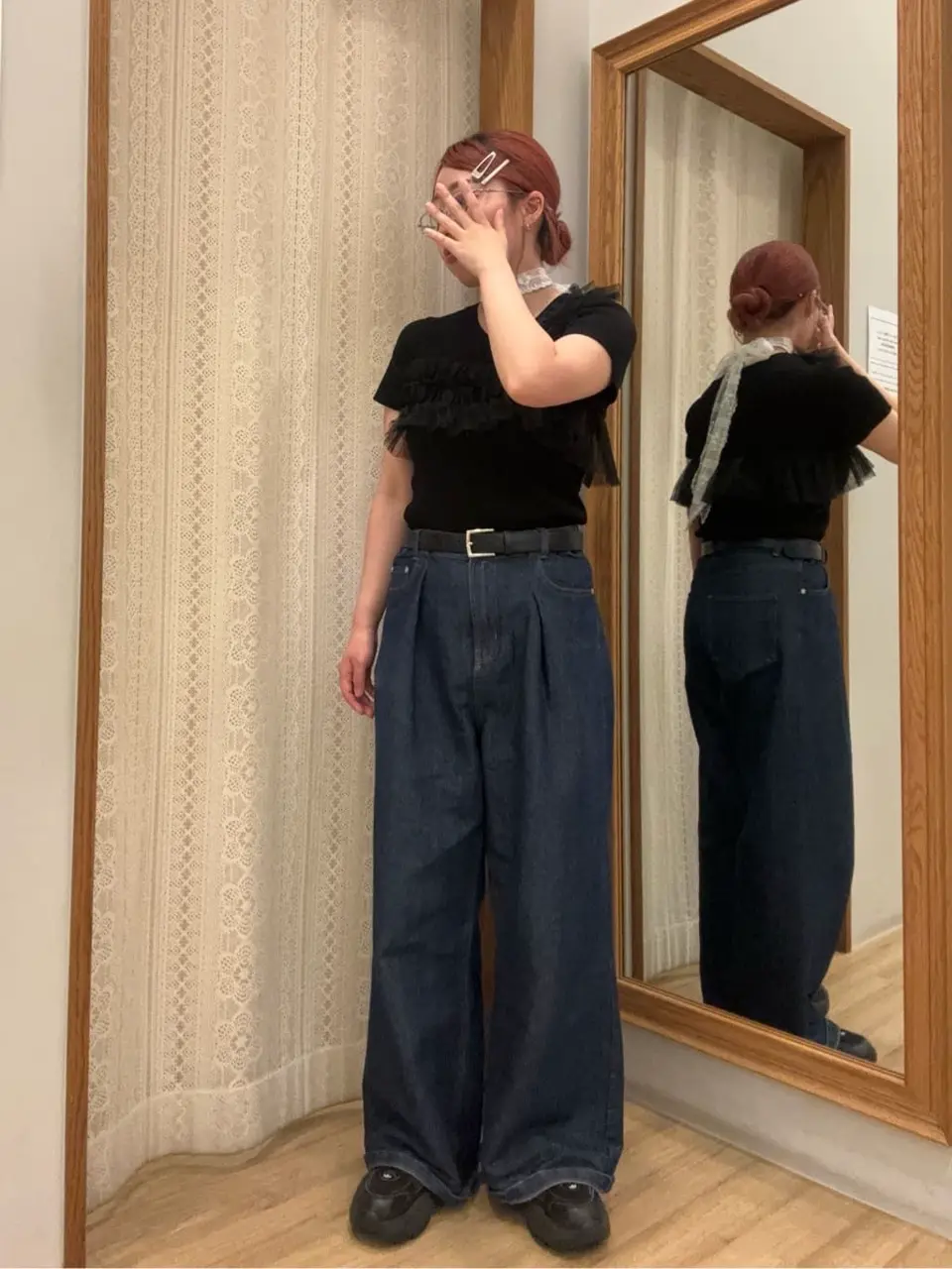 ラメデニム タックパンツ/earth music&ecology（アース ミュージック