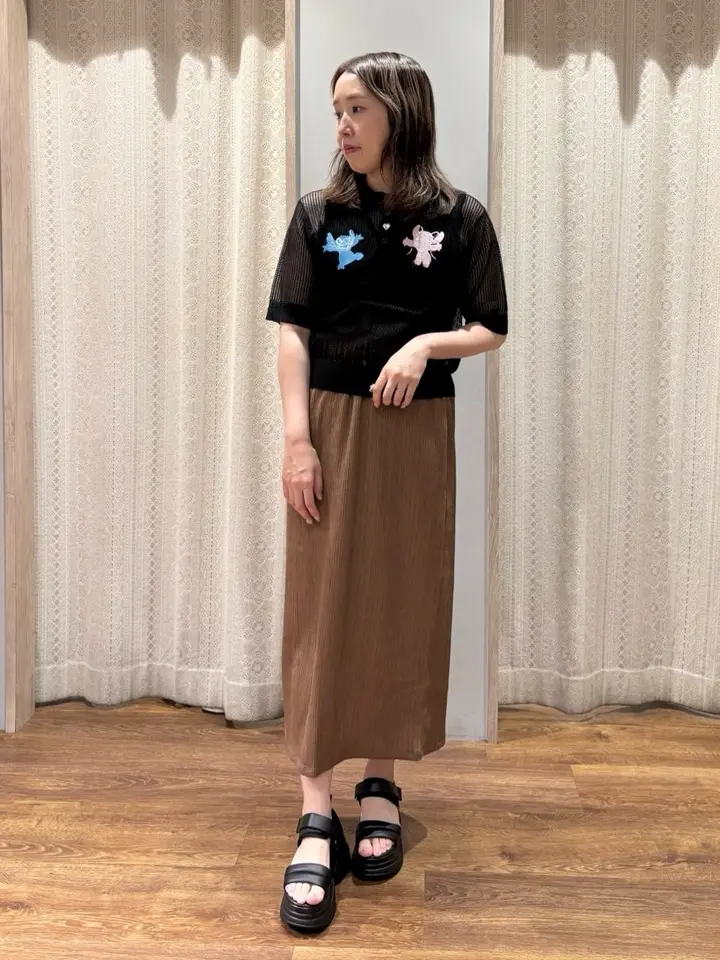 スティッチ/刺繍ハートボタンニットポロシャツ/earth music&ecology