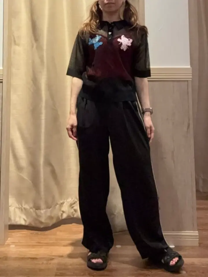 スティッチ/刺繍ハートボタンニットポロシャツ/earth music&ecology