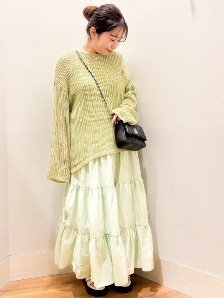 サイドリボンボリュームティアードスカート/earth music&ecology