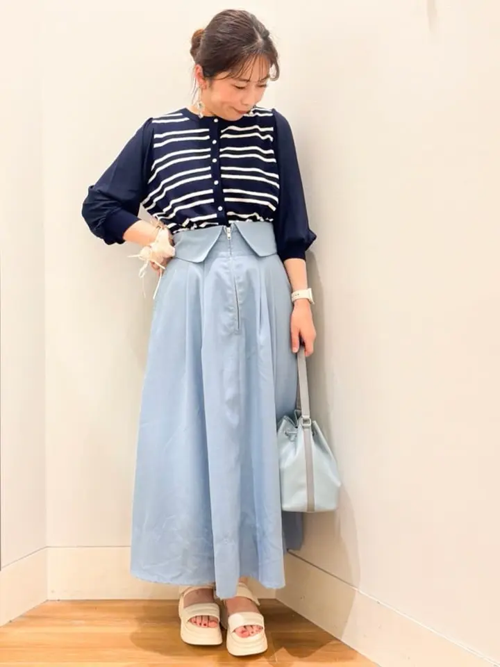 透かし編みボーダーカーディガン/earth music&ecology（アース