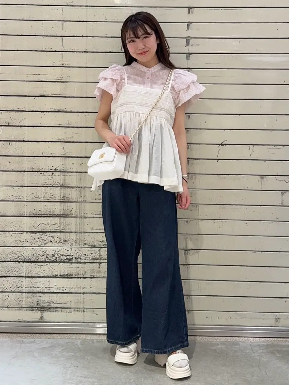 フロントZIPバックレースアップデニム/earth music&ecology（アース