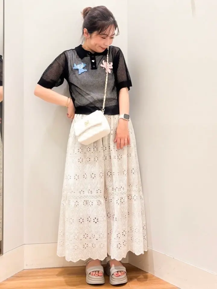 スティッチ/刺繍ハートボタンニットポロシャツ/earth music&ecology