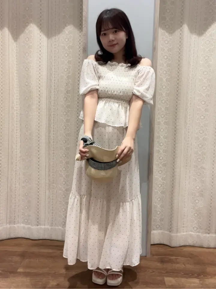 SET2点フロッキードットブラウス＋スカート/earth music&ecology