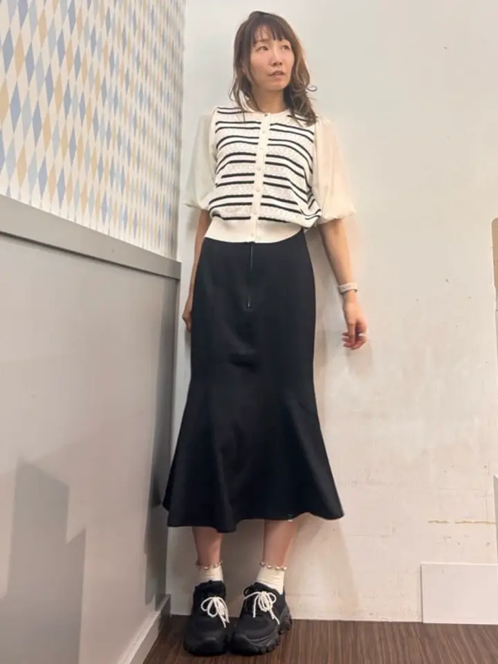 透かし編みボーダーカーディガン/earth music&ecology（アース