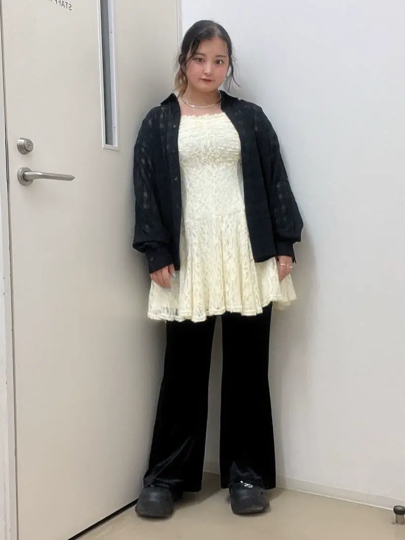 フロントギャザー起毛レースミニワンピース/earth music&ecology