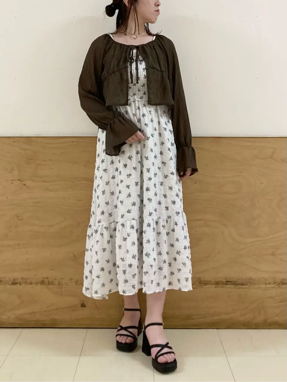 花柄シアーポップコーンキャミワンピース/earth music&ecology（アース