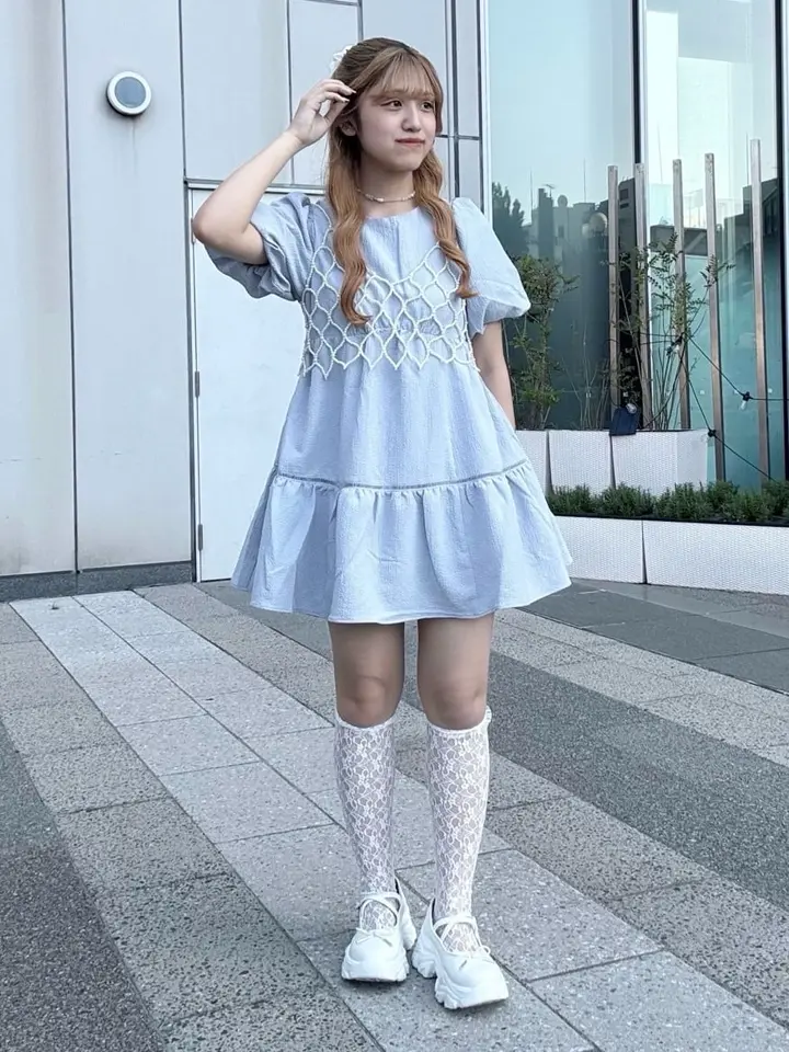 バックリボンパフスリーブミニワンピース/earth music&ecology（アース