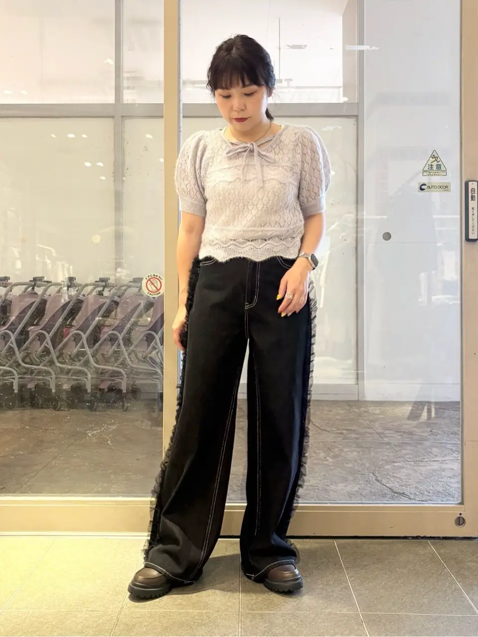 キャットヤーン透かし編みニットプルオーバー/earth music&ecology