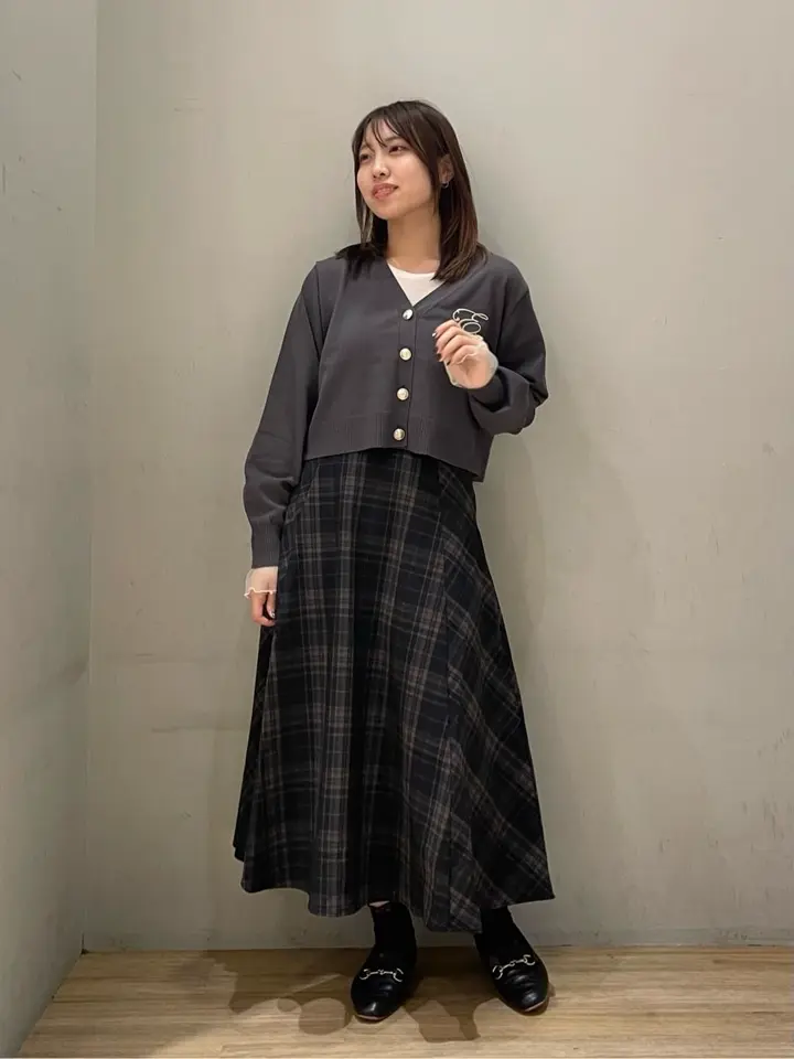 バックレースアップチェックスカート/earth music&ecology