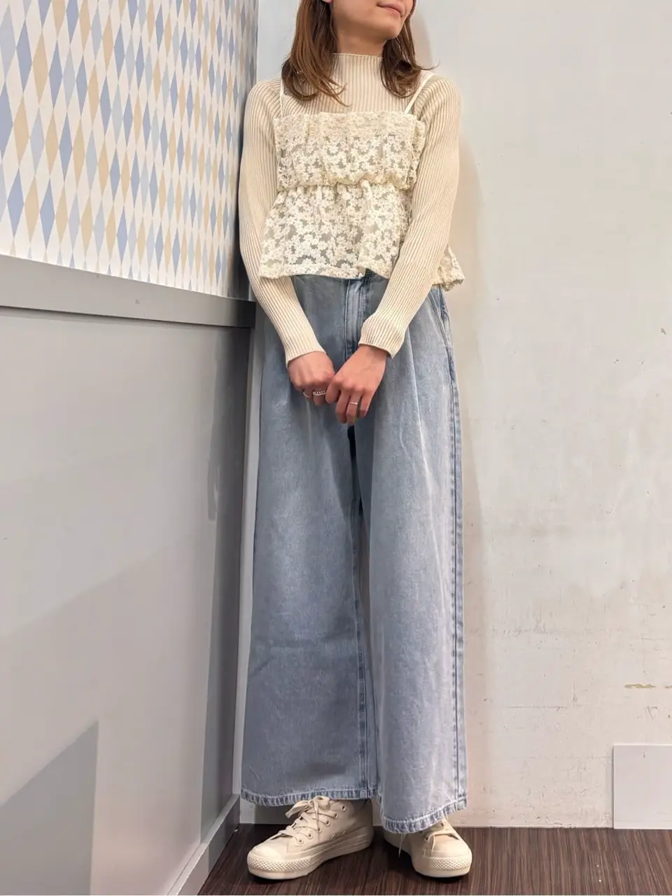 ワンポイントロゴ刺繍デニムパンツ/earth music&ecology（アース