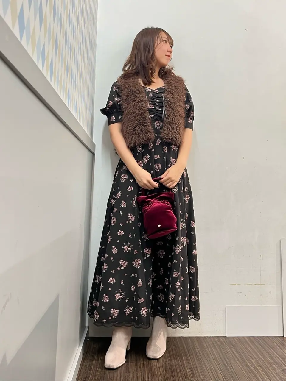 フェイクファーショートジレ/earth music&ecology（アース