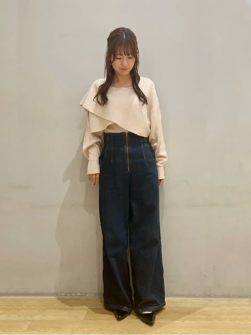 フロントZIPバックレースアップデニム/earth music&ecology（アース