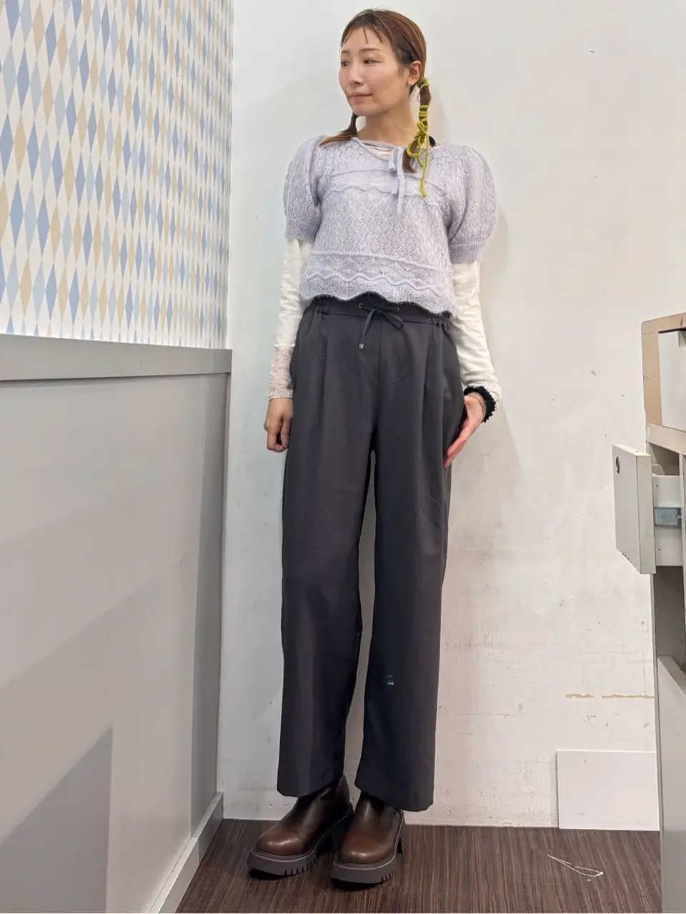 キャットヤーン透かし編みニットプルオーバー/earth music&ecology