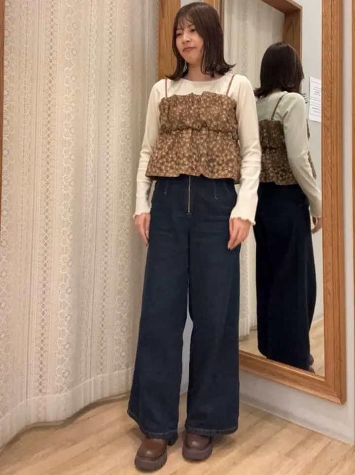 フロントZIPバックレースアップデニム/earth music&ecology（アース