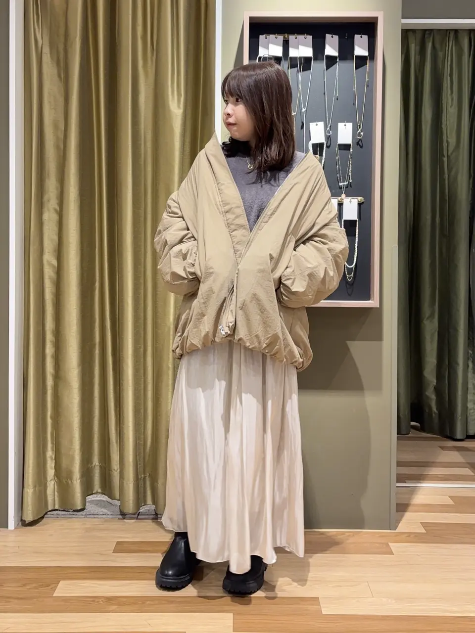 シャギークルーネックニットプルオーバー/Green Parks（グリーン