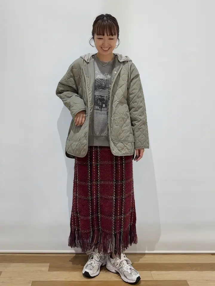 SUGAR SPOON チェックフリンジスカート/Green Parks（グリーン