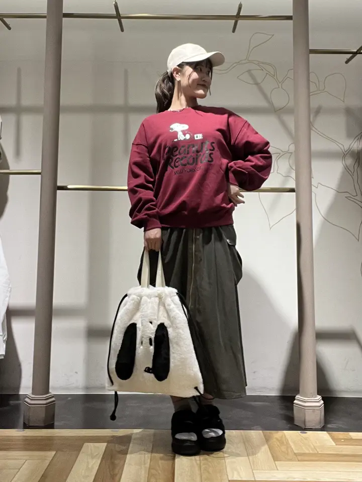 □PEANUTS スヌーピーフェイスファーナップサック/Green Parks