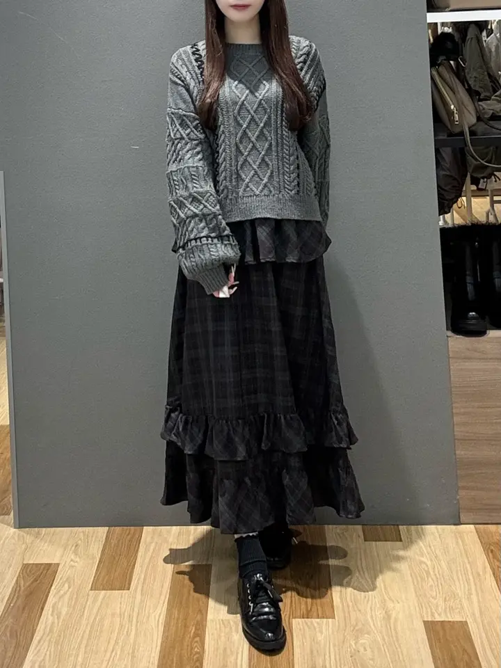 □ESCAR チェックペプラムフレアスカート/Green Parks（グリーン