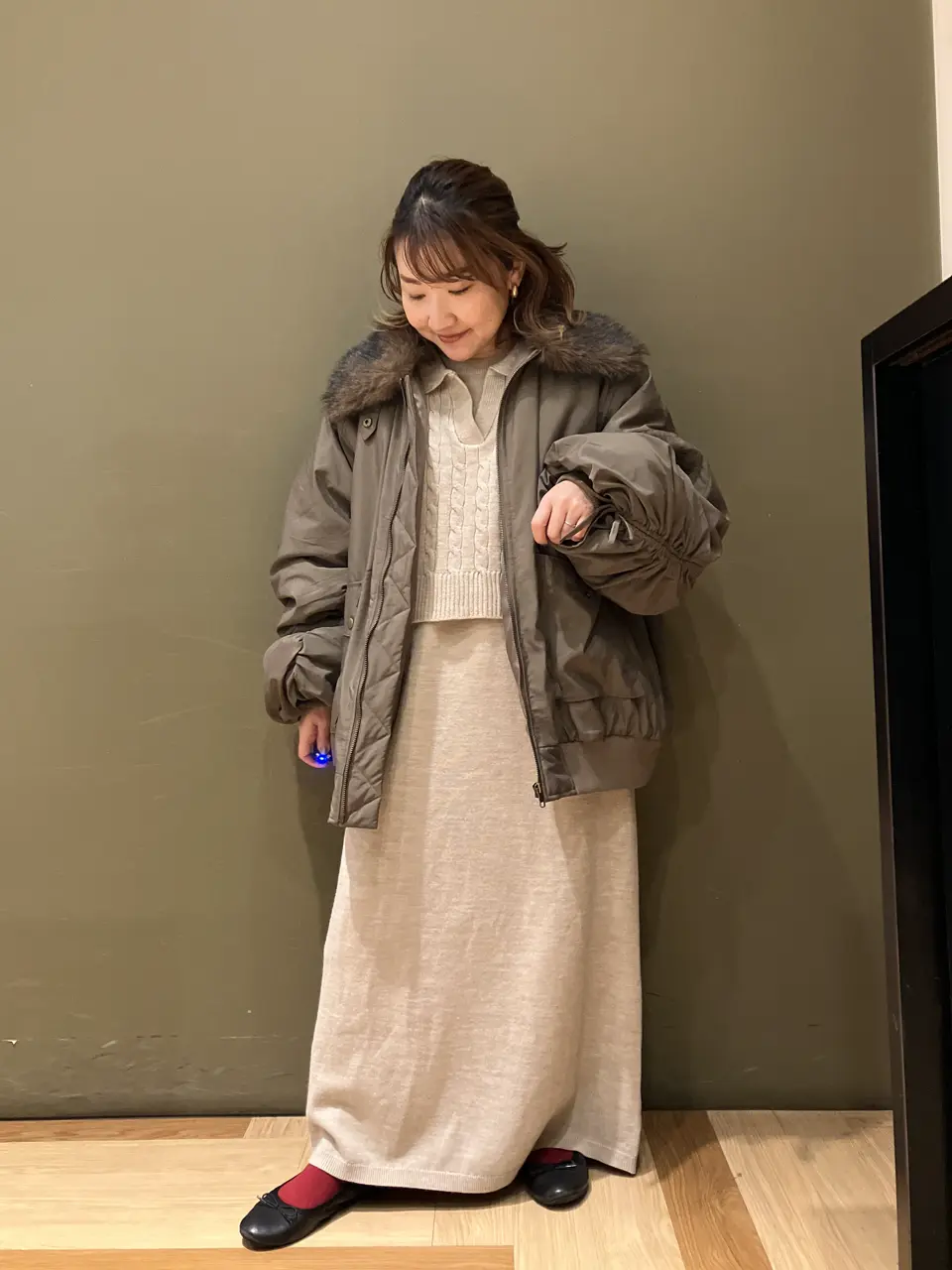 SET2点ケーブルベスト+ニットワンピース/Green Parks（グリーン