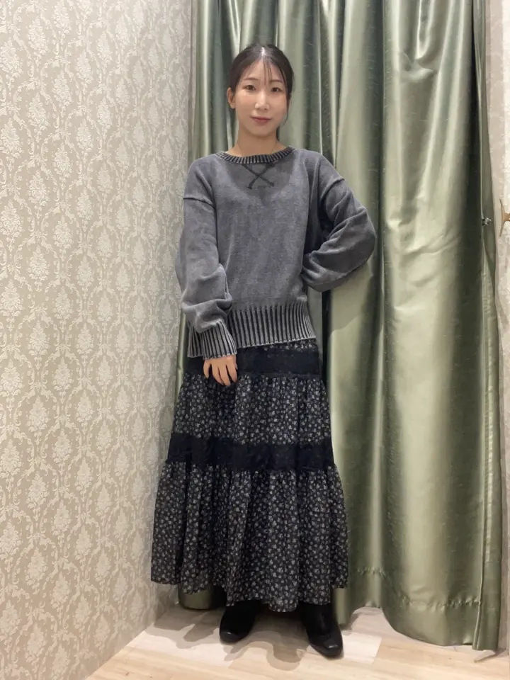 レースドッキング花柄ティアードスカート/Green Parks（グリーン