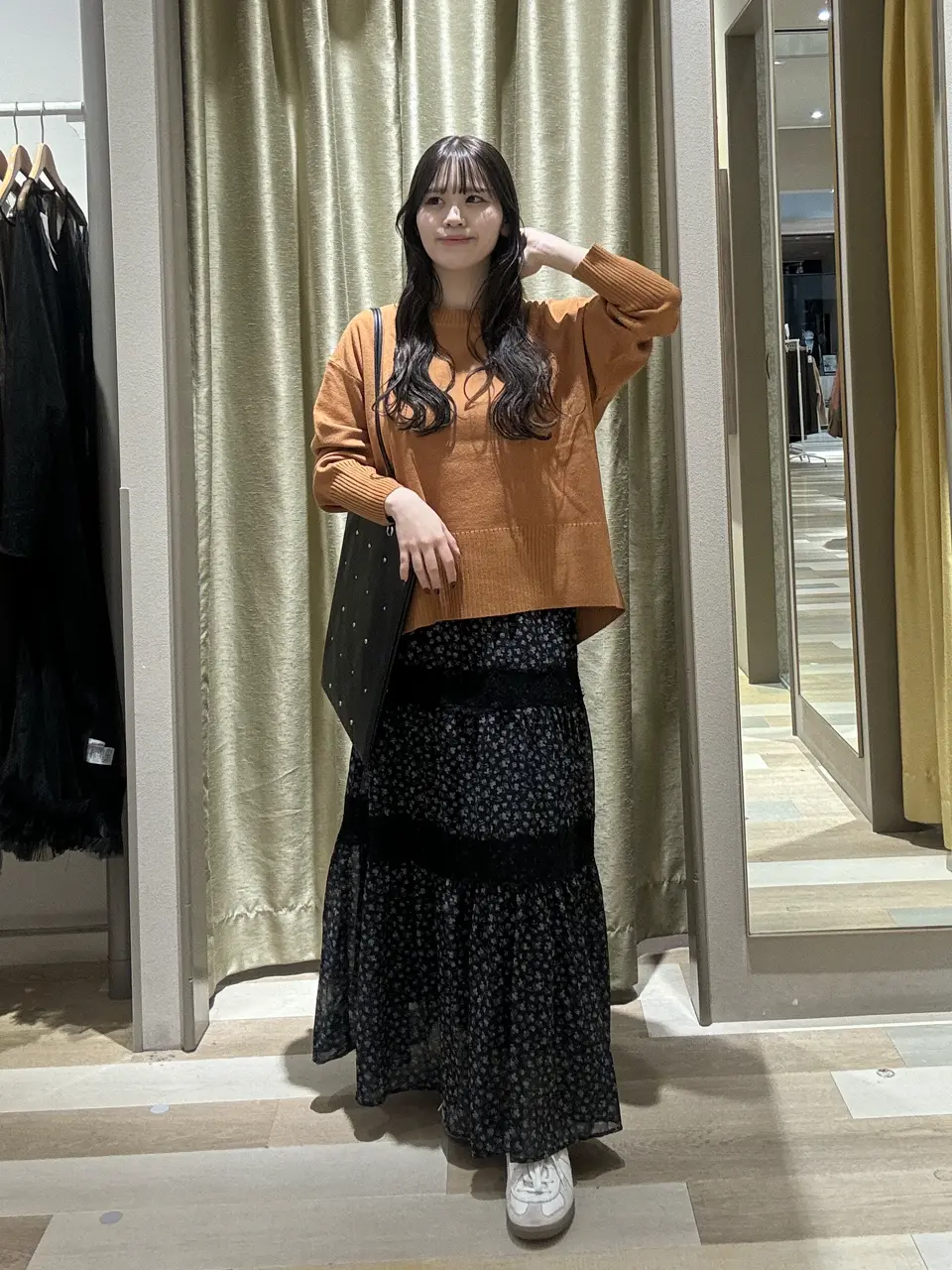 レースドッキング花柄ティアードスカート/Green Parks（グリーン