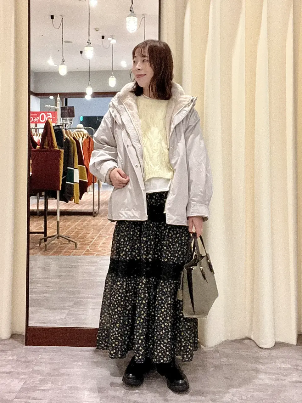 レースドッキング花柄ティアードスカート/Green Parks（グリーン