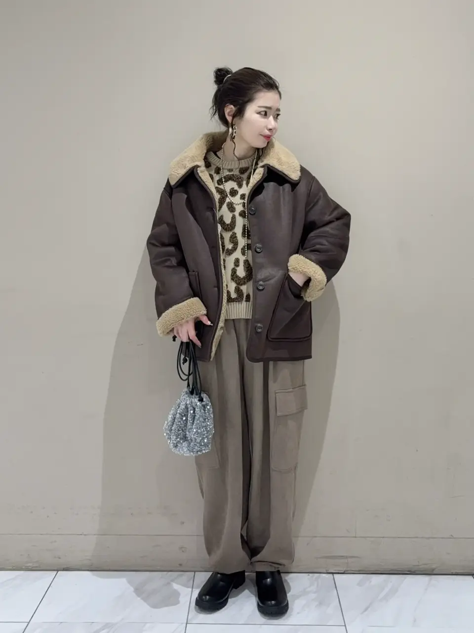 furry rate レオパードジャカードニット/Green Parks（グリーン